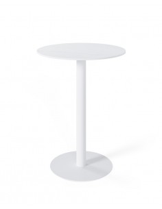 Mesa alta LYA 70×96, tapa porcelánica blanca y base metal...