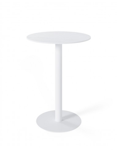 Mesa alta LYA 70x96, tampo em porcelânico branco e base em metal branco