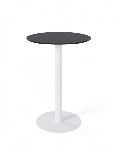 Mesa alta LYA 70x96, tampo em porcelânico preto e base em metal branco