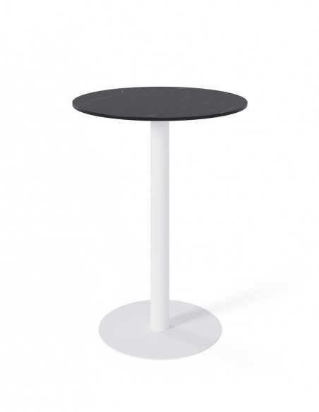 Mesa alta LYA 70x96, tampo em porcelânico preto e base em metal branco