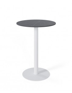 Mesa alta LYA 70×96, tapa porcelánica gris y base metal...