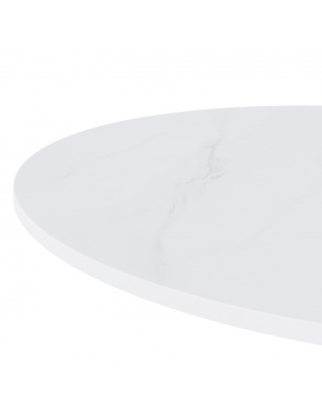 Mesa redonda de cocina LYA 70×75, tapa porcelánica blanca y base metal negra