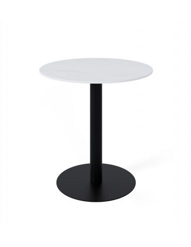 Mesa de cozinha redonda LYA 70x75, tampo em porcelânico branca e base em metal preta