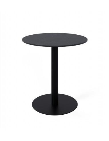 Mesa de cozinha redonda LYA 70x75, tampo em porcelânico preto e base em metal preta