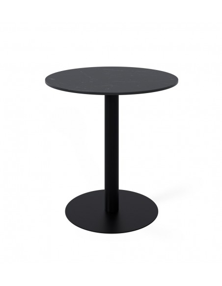 Mesa de cozinha redonda LYA 70x75, tampo em porcelânico preto e base em metal preta