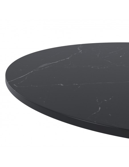 Mesa de cozinha redonda LYA 70x75, tampo em porcelânico preto e base em metal preta