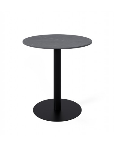 Mesa de cozinha redonda LYA 70x75, tampo em porcelânico cinza e base em metal preta