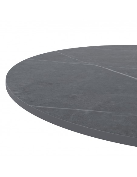 Mesa redonda de cocina LYA 70×75, tapa porcelánica gris y base metal negra