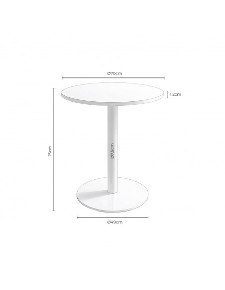 Mesa de cozinha redonda LYA 70x75, tampo em porcelânico preto e base em metal branco