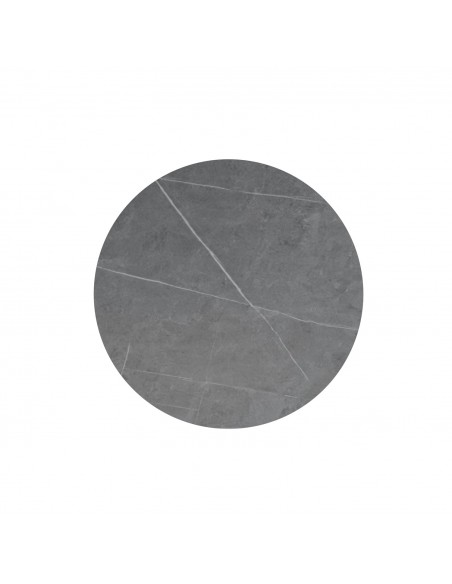 Mesa de cozinha redonda LYA 70x75, tampo em porcelânico cinza e base em metal branco