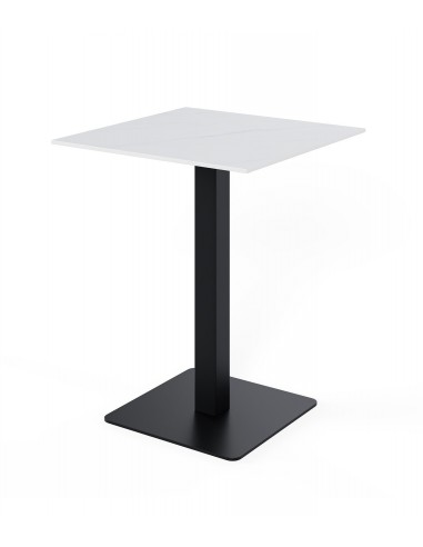 Mesa alta quadrada SAMIRA 70x96, tampo em porcelânico branca e base em metal preta