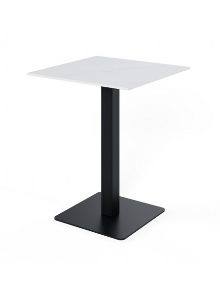 Mesa alta quadrada SAMIRA 70x96, tampo em porcelânico branca e base em metal preta