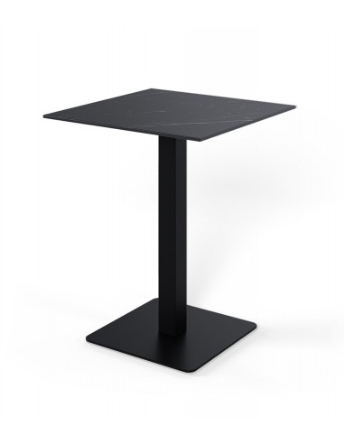 Mesa alta quadrada SAMIRA 70x96, tampo em porcelânico preto e base em metal preta