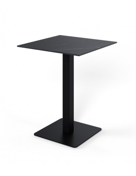 Mesa alta cuadrada SAMIRA 70×96, tapa porcelánica negra y base metal negra