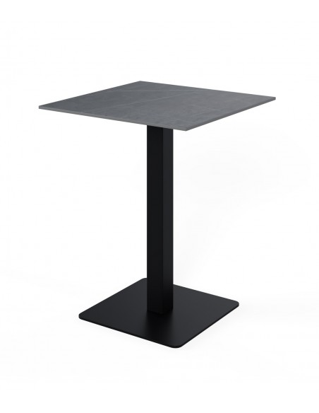 Mesa alta quadrada SAMIRA 70x96, tampo em porcelânico cinza e base em metal preta