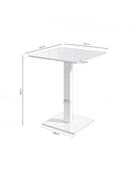 Mesa alta quadrada SAMIRA 70x96, tampo em porcelânico branco e base em metal branca