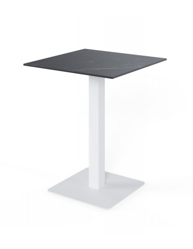Mesa alta quadrada SAMIRA 70x96, tampo em porcelânico preto e base em metal branca