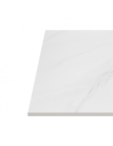 Mesa de cocina cuadrada SAMIRA 70×75, tapa porcelánica blanca y base metal negra