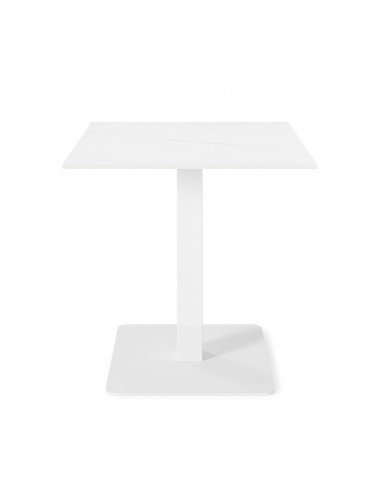 Mesa de cozinha quadrada SAMIRA 70x75, tampo em porcelânico branco e base em metal branco