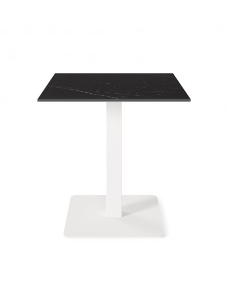 Mesa de cocina cuadrada SAMIRA 70×75, tapa porcelánica negra y base metal blanca