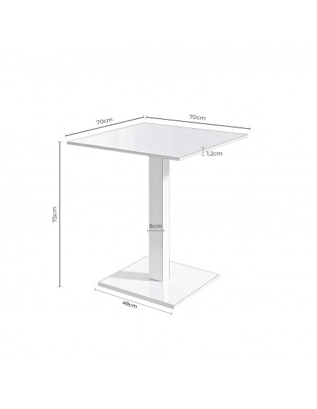 Mesa de cozinha quadrada SAMIRA 70x75, tampo em porcelânico preto e base em metal branco