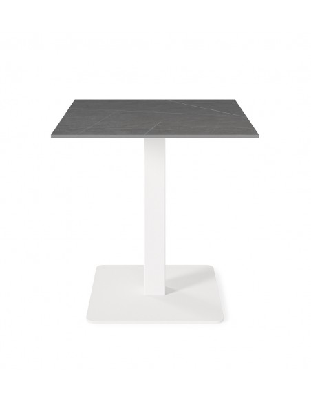 Mesa de cozinha quadrada SAMIRA 70x75, tampo em porcelânico cinza e base em metal branco