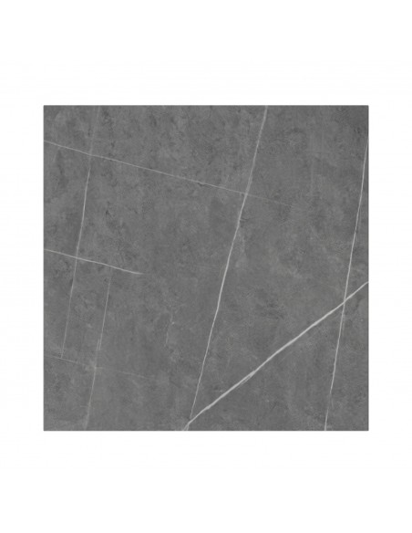 Mesa de cozinha quadrada SAMIRA 70x75, tampo em porcelânico cinza e base em metal branco