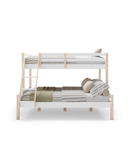 Litera de madera para 3 personas Valhala 90/140 x 190, madera natural y blanco