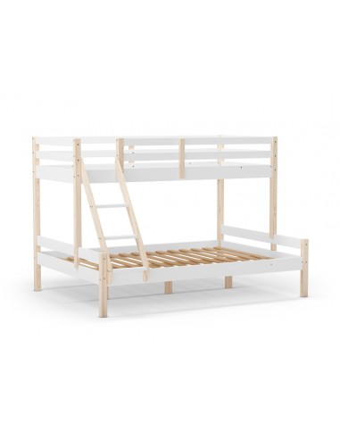 Litera de madera para 3 personas Valhala 90/140 x 190, madera natural y blanco