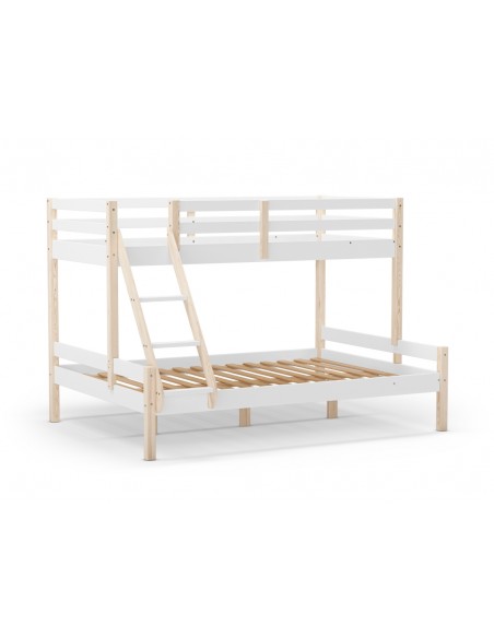 Litera de madera para 3 personas Valhala 90/140 x 190, madera natural y blanco