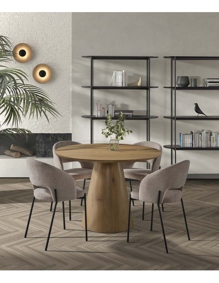 Mesa de comedor redonda ARTEMIS 120, madera chapa en roble