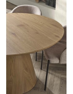 Mesa de comedor redonda ARTEMIS 120, madera chapa en roble 2