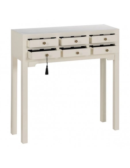 Consola de diseño Oriental HANZO 85 x 26, blanco y 6 cajones.