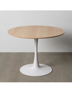 Mesa redonda Oda 100 cm. DM natural y Metal lacado blanco.