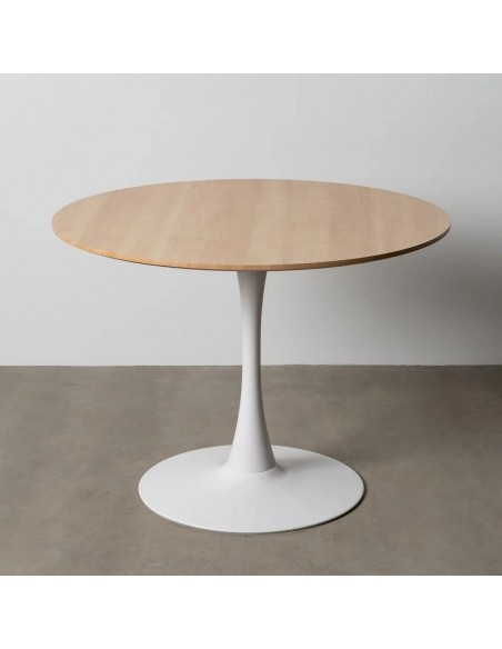 Mesa redonda Oda 100 cm. DM natural y Metal lacado branco.