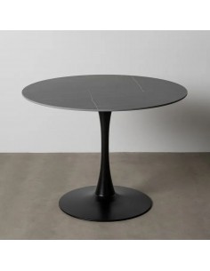 Mesa redonda Oda 100 cm. Porcelânico e metal lacado preto.