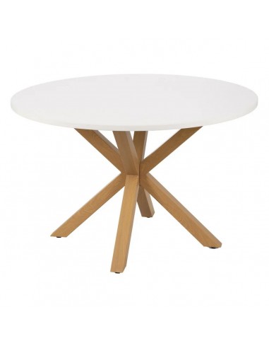 Mesa redonda Argo 120, MDF branco e aço com efeito madeira