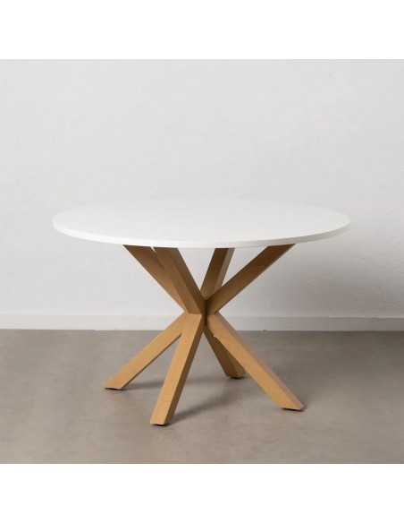 Mesa redonda Argo 120, MDF blanco y acero con efecto madera