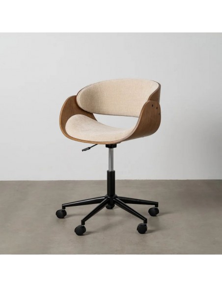 Silla de oficina NARA con ruedas estilo vintage, tela crema y nogal