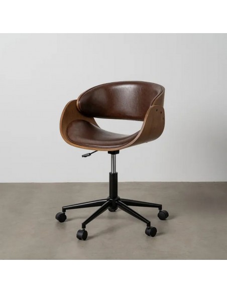 Silla de oficina NARA con ruedas estilo vintage en simil piel marrón y nogal