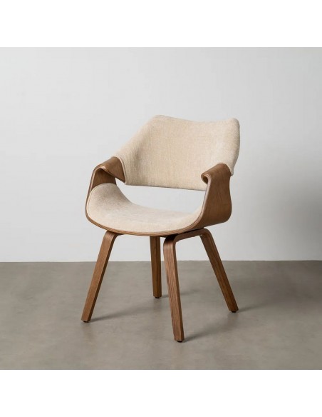 Silla de comedor TOKIO en tejido crema y madera curvada color nogal