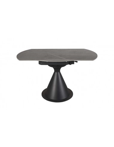 Mesa extensible giratorio KORA 80 (130) x 75, porcelánico gris y metal negro
