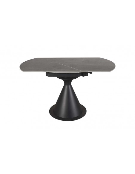 Mesa extensível giratória KORA 80 (130) x 75, porcelânico cinza e metal preto