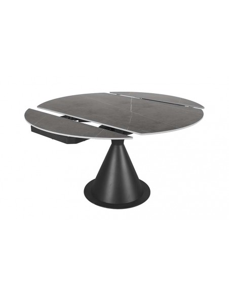 Mesa extensível giratória KORA 80 (130) x 75, porcelânico cinza e metal preto