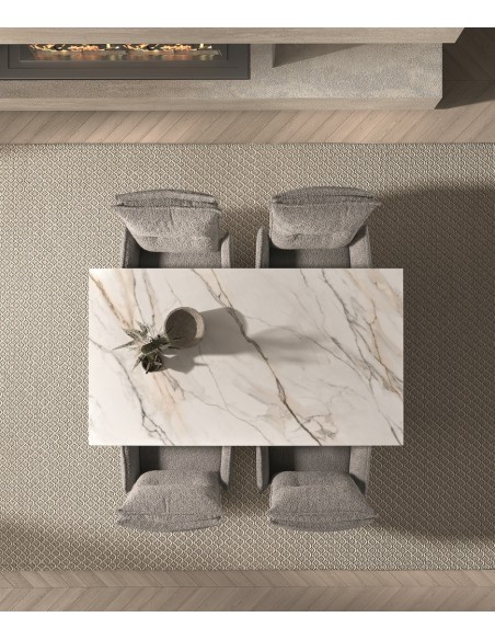 Mesa extensible ARMINIA 160(240) x 90, porcelánico blanco y metal negro