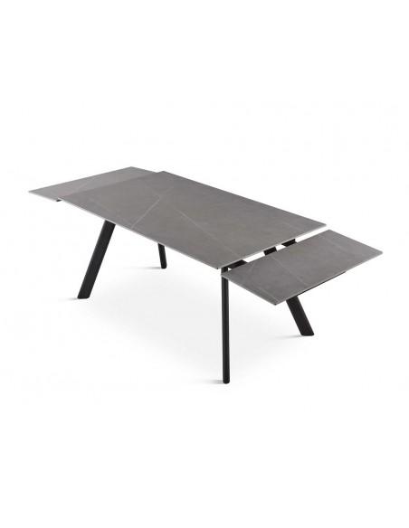 Mesa minimalista extensible porcelánico gris ARMINIA 140(200) x 90, pies metal negro