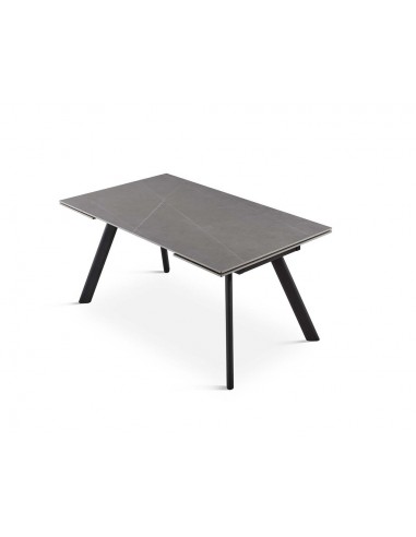 Mesa extensível minimalista em porcelana cinzenta ARMINIA 140 (200) x 80, pernas em metal preto