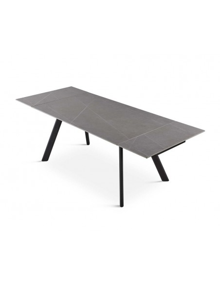 Mesa extensible ARMINIA 160(240) x 90, porcelánico gris y metal negro