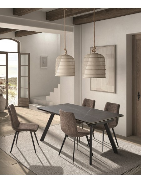 Mesa extensible ARMINIA 160(240) x 90, porcelánico gris y metal negro