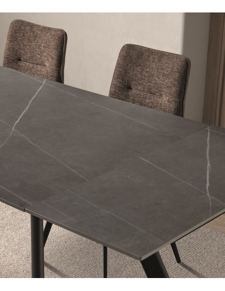 Mesa extensible ARMINIA 160(240) x 90, porcelánico gris y metal negro